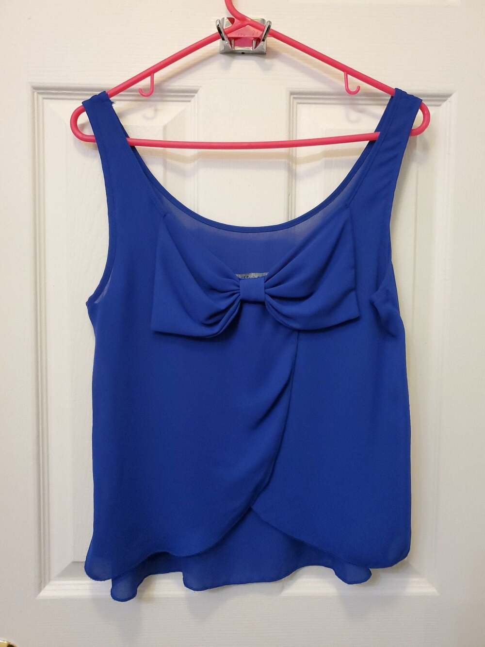 Living Doll Los Angeles Royal Blue Chiffon Bow Back Tank Top Size S